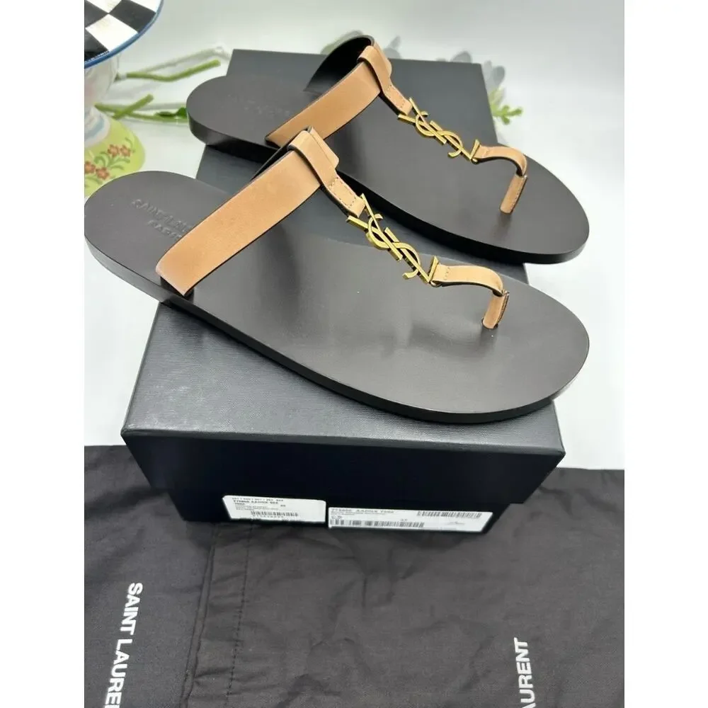 Men's Saint Laurent CASANDRE YSL logo thong sandals size 43 made in Italy